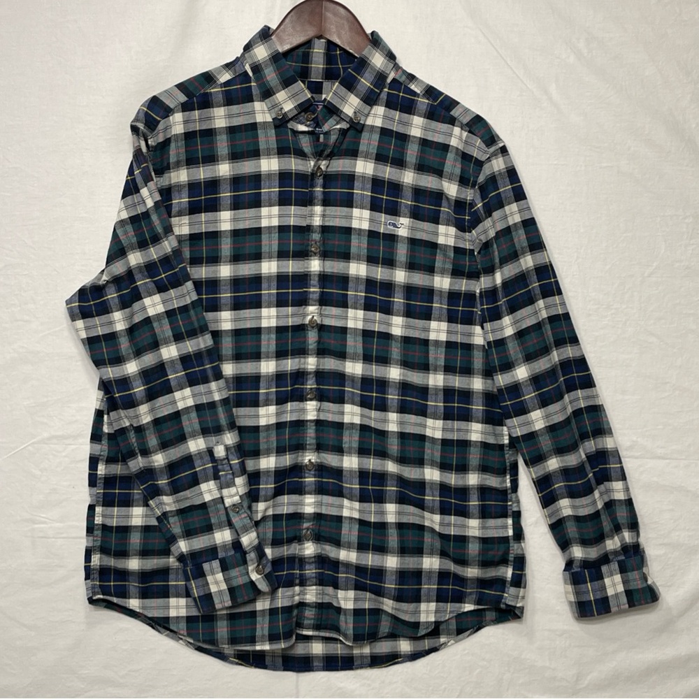 Vineyard Vines Whale Shirt Men's Large Plaid‎ Button Down Flannel Cotton Stretch